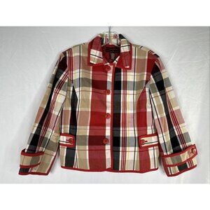 Bandolino Stretch Jacket Womens Size 10 Plaid Button Up Casual Business